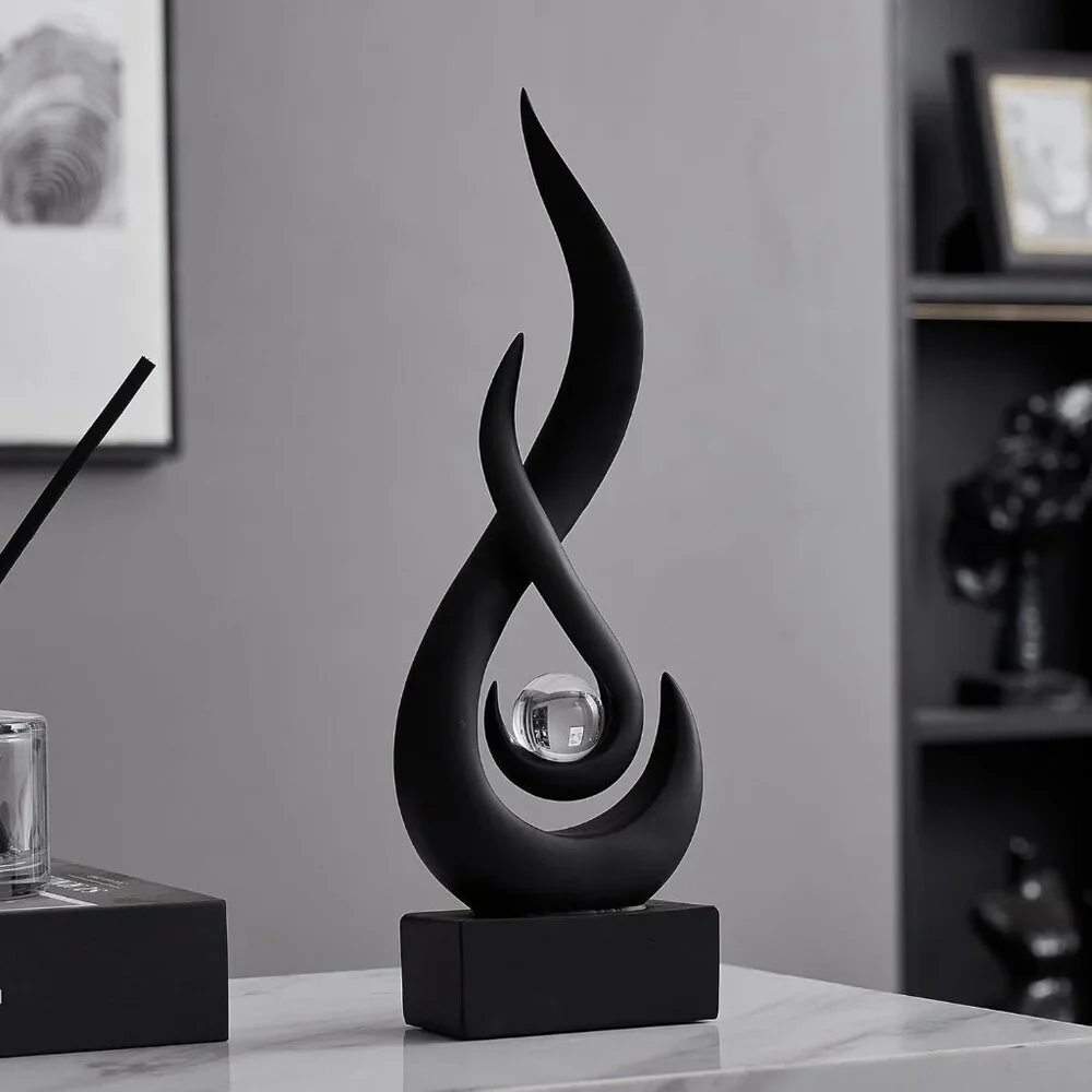 Home Decor Black Statue With Glass Ball Resin Art Figurines Unique Centrepiece